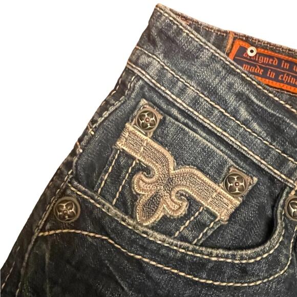 Rock Revival Jeans Mens 34 Casual Denim Embroided Distressed Boot Cut Pants - Picture 4 of 16
